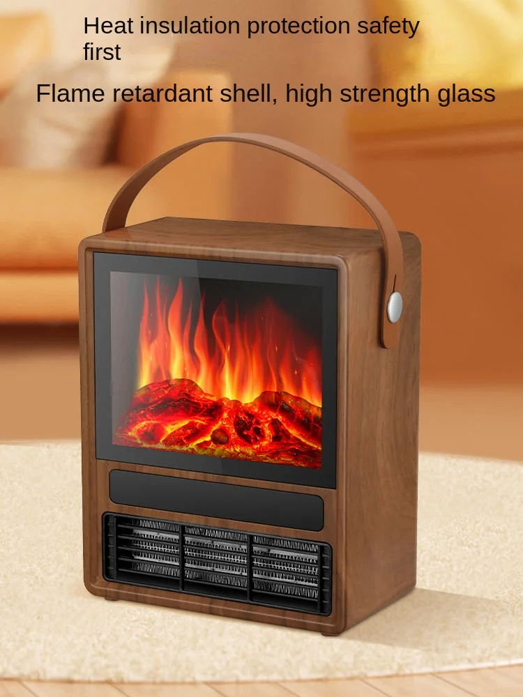 220V Rongzhi retro fireplace heater, household 3D simulation flame European style heater, fast heating and remote control heater 3
