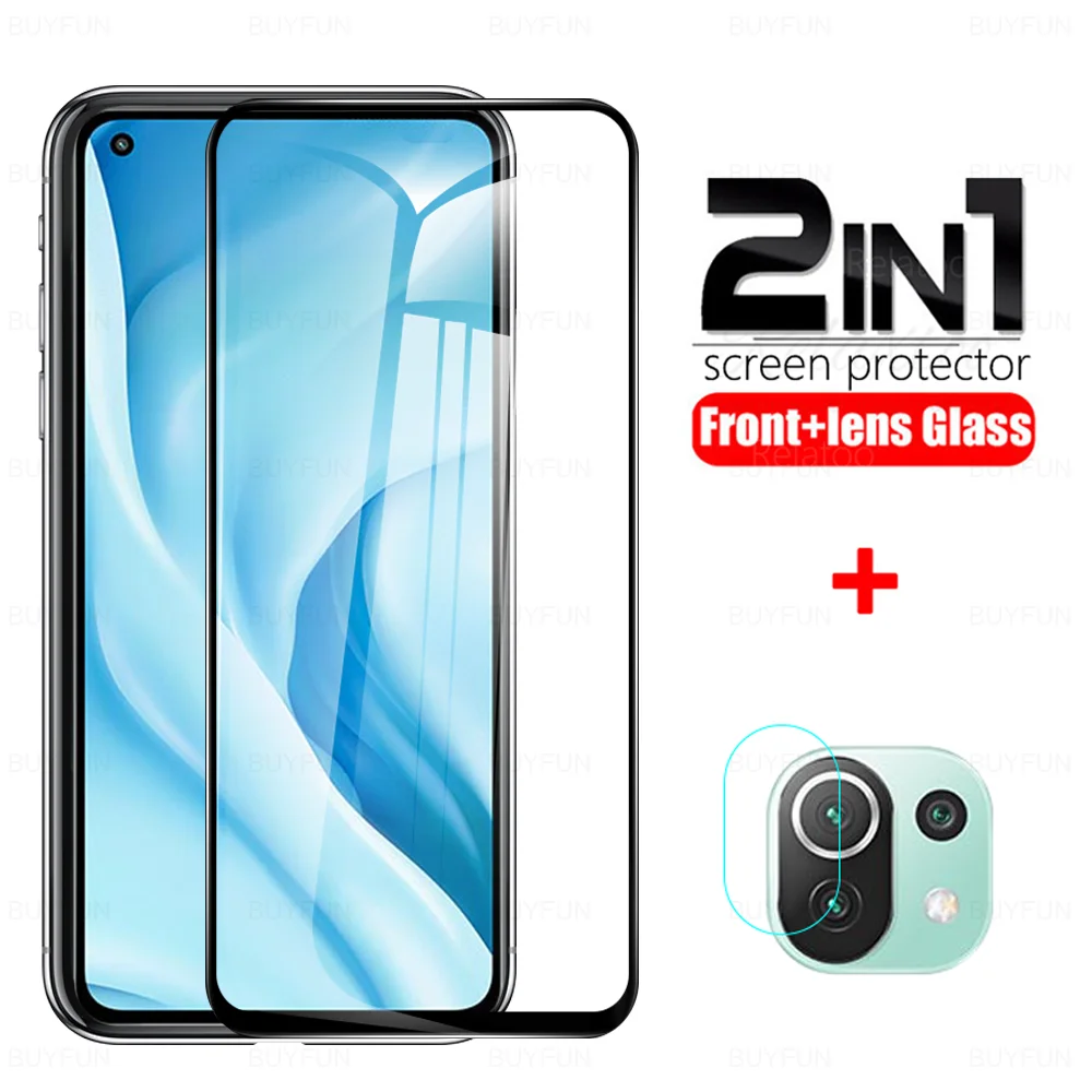 2 in 1 Black Tempered Front Glass For Xiaomi Mi 11 11i Lite 5G 4G NE