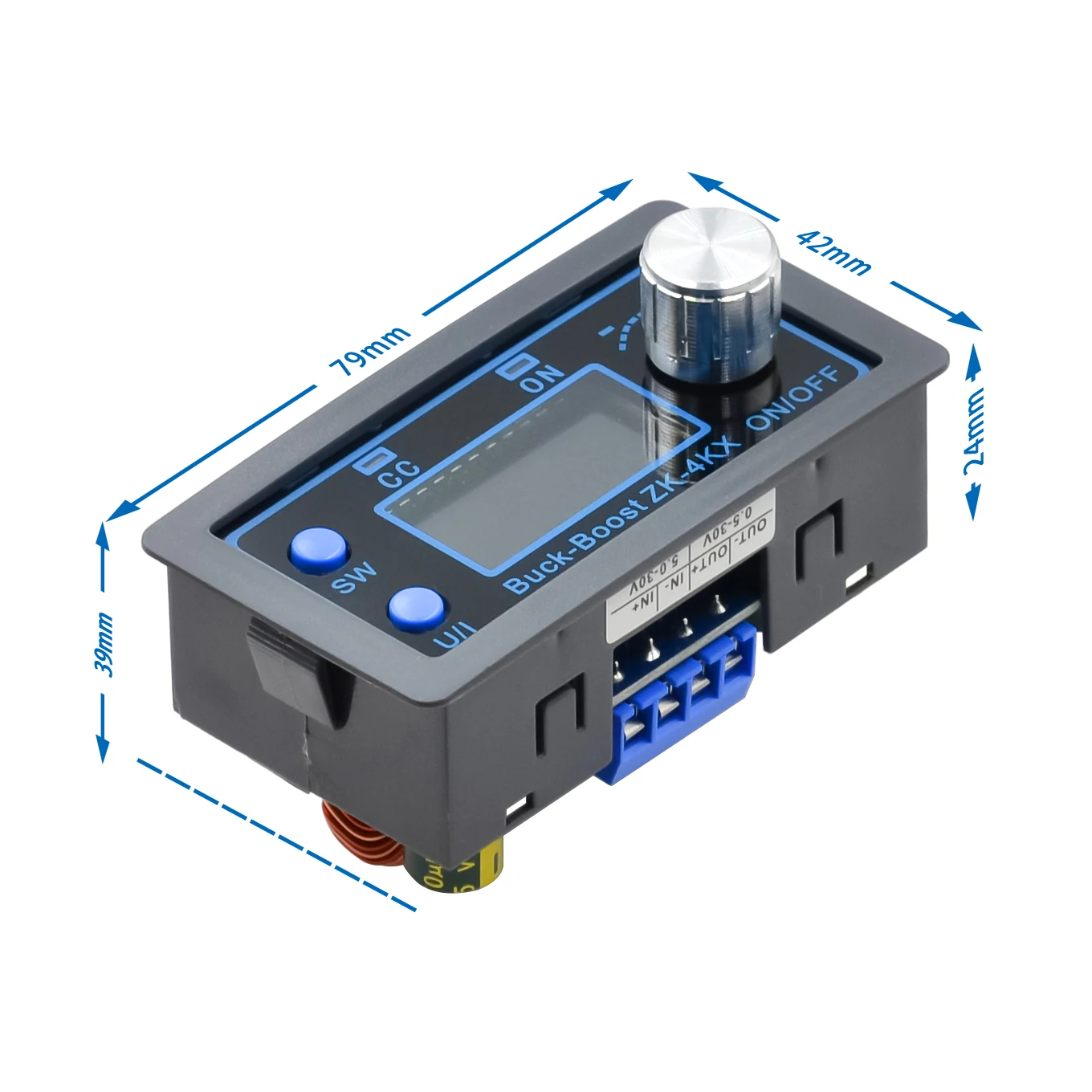 Enhanced Adjustable DCDC Buck Boost Converter Power Module, 0.5-30V 4A, Regulated Laboratory Power Supply