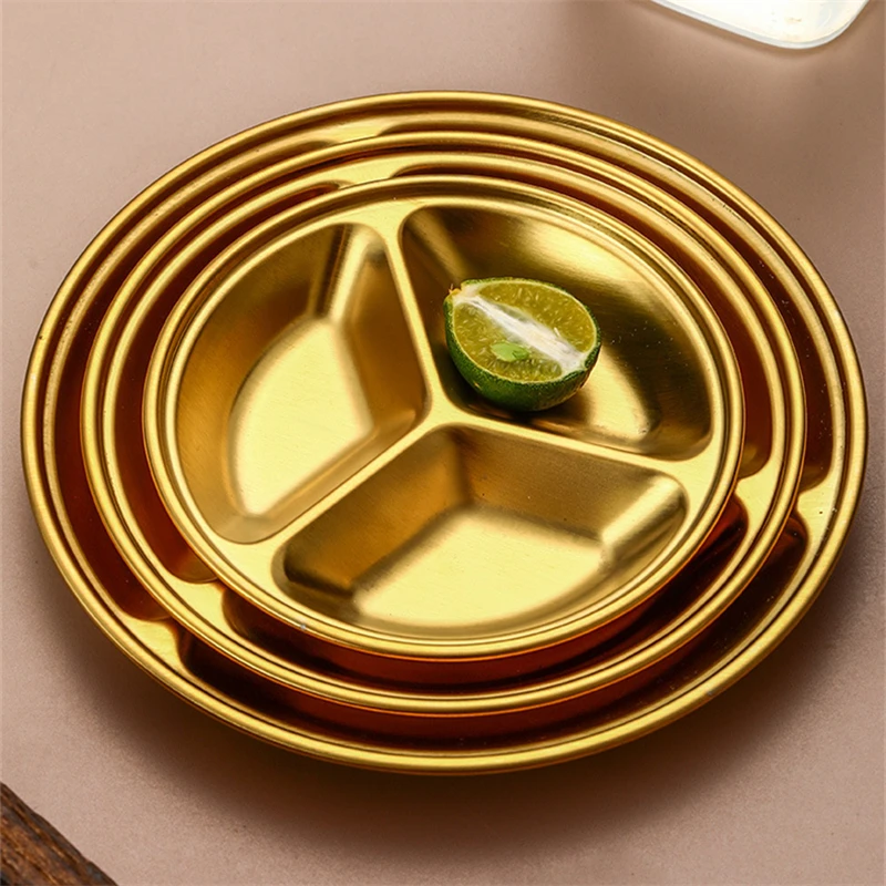 stainless steel circular partition plate Korean barbecue dipping plate thickened golden sauce plate snack plate flavor plate 5