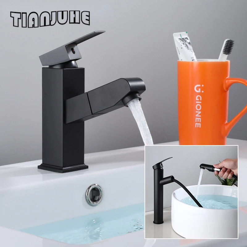 

Bathroom Sink Faucet with Pull Out Sprayer Single Handle Black Basin Faucet for Hot and Cold Water Vanity Faucet with Sprayer