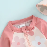 Tregren 0-3Y Toddler Girls Rash Guard Swimsuit with Swim Cap Long Sleeve Floral/Tropical Tree Print Zip Up Swimwear Bathing Suit 6