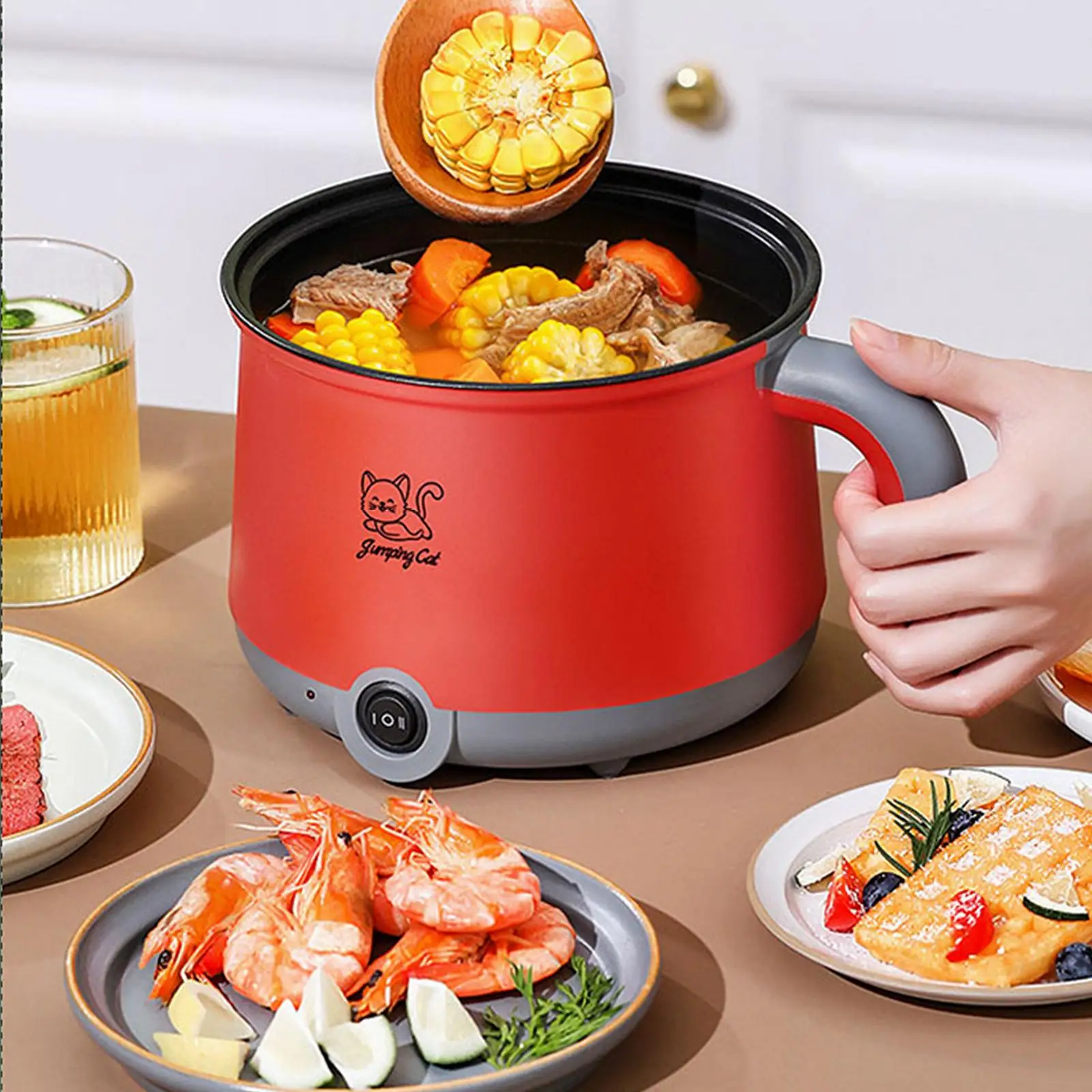 1.8L Electric Hot Pot with Steamer Hotpot Ramen Cooker  Rice Cooker Mini Cooking Machine for Kitchen Home Office 3