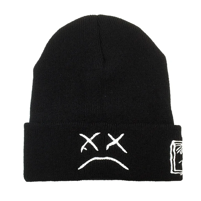 Sad Expression Embroidery Beanies Winter Fashion Warm Hats for Women Men Bonnets Autumn Cool Lady Male Hip Hop Skull Cap 1