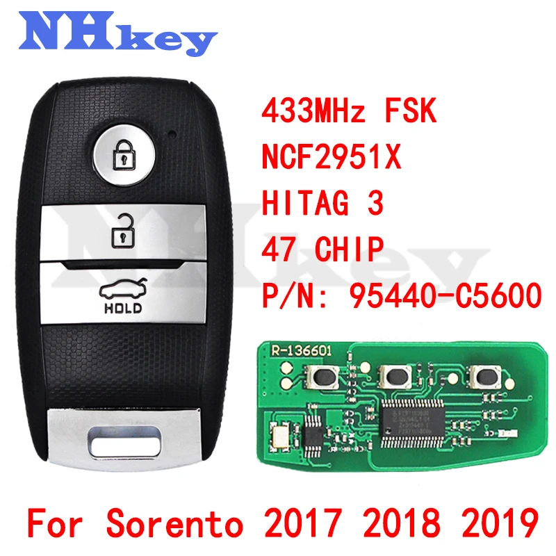 

NHKEY Smart Remote Car Key Keyless Go 433MHz ID47 95440-C5600 95440 C5600 For KIA Sorento 2017 2018 2019