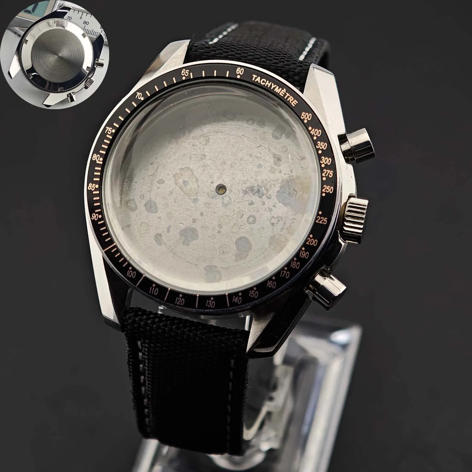 Men's 39.7mm Stainless Steel Watch Case with Moon Back Cover