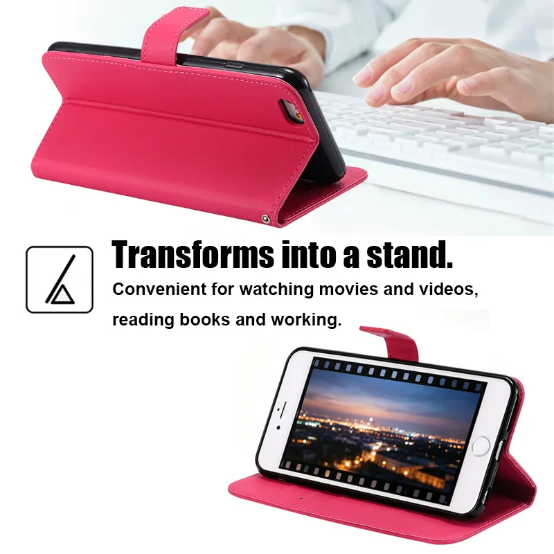 Luxury Leather Flip Wallet Case with Lanyard and Magnetic Closure