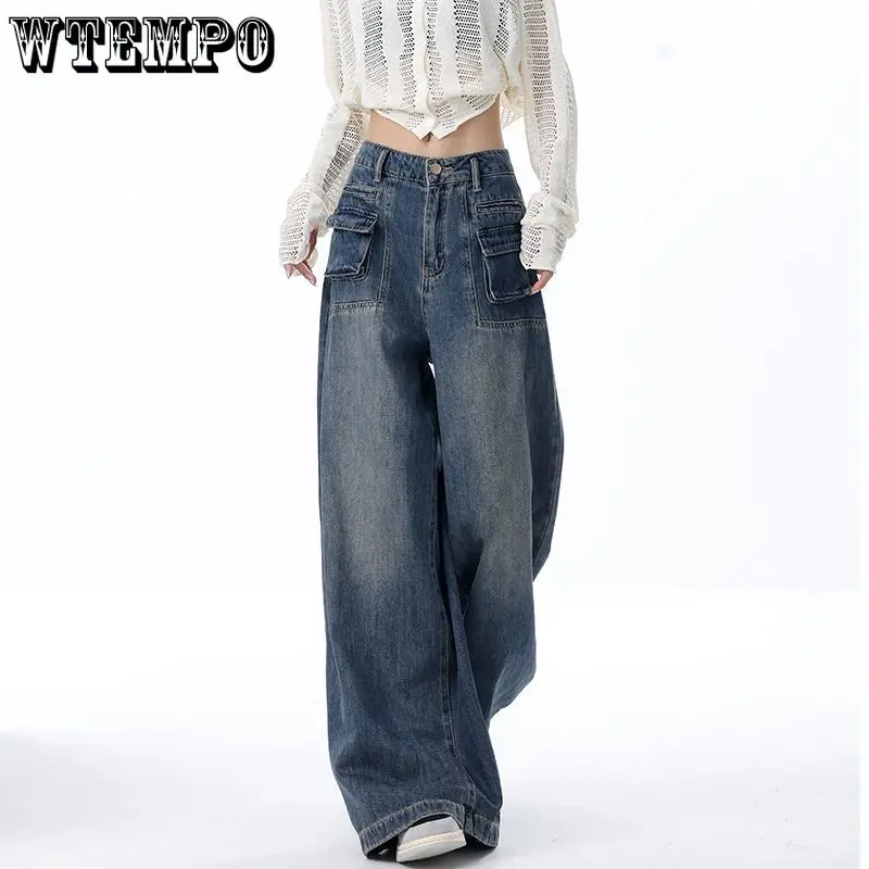 

WTEMPO Fashion Y2k High Waist Wide Leg Jeans Women Vintage Streetwear Denim Trousers Oversized Female Chic Mom Baggy Jean Woman