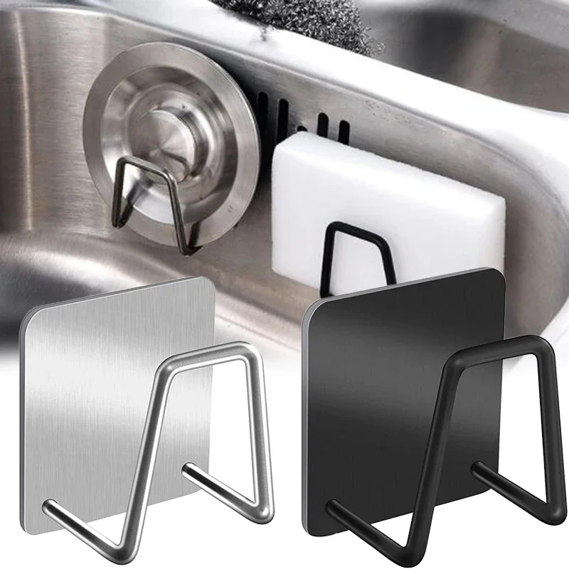 

Kitchen Stainless Steel Sink Shelf Sponges Holders Adhesive Drain Drying Rack Kitchen Wall Hooks Wall Mounted Rag Organizer Rack