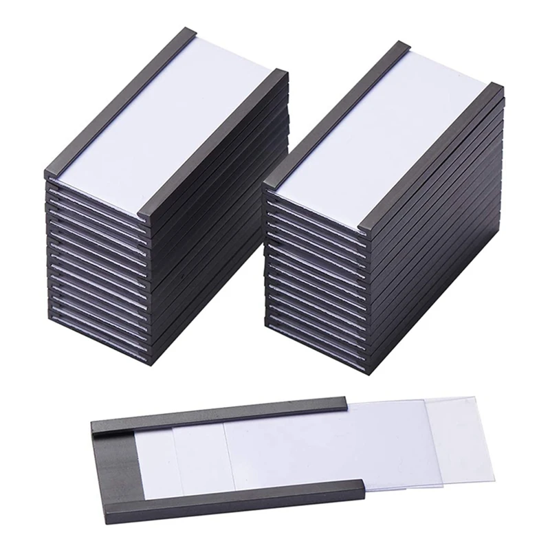 

250Pcs Magnetic Label Holders With Magnetic Data Card Holders With Clear Plastic Protectors For Metal Shelf (1 X 2 Inch)