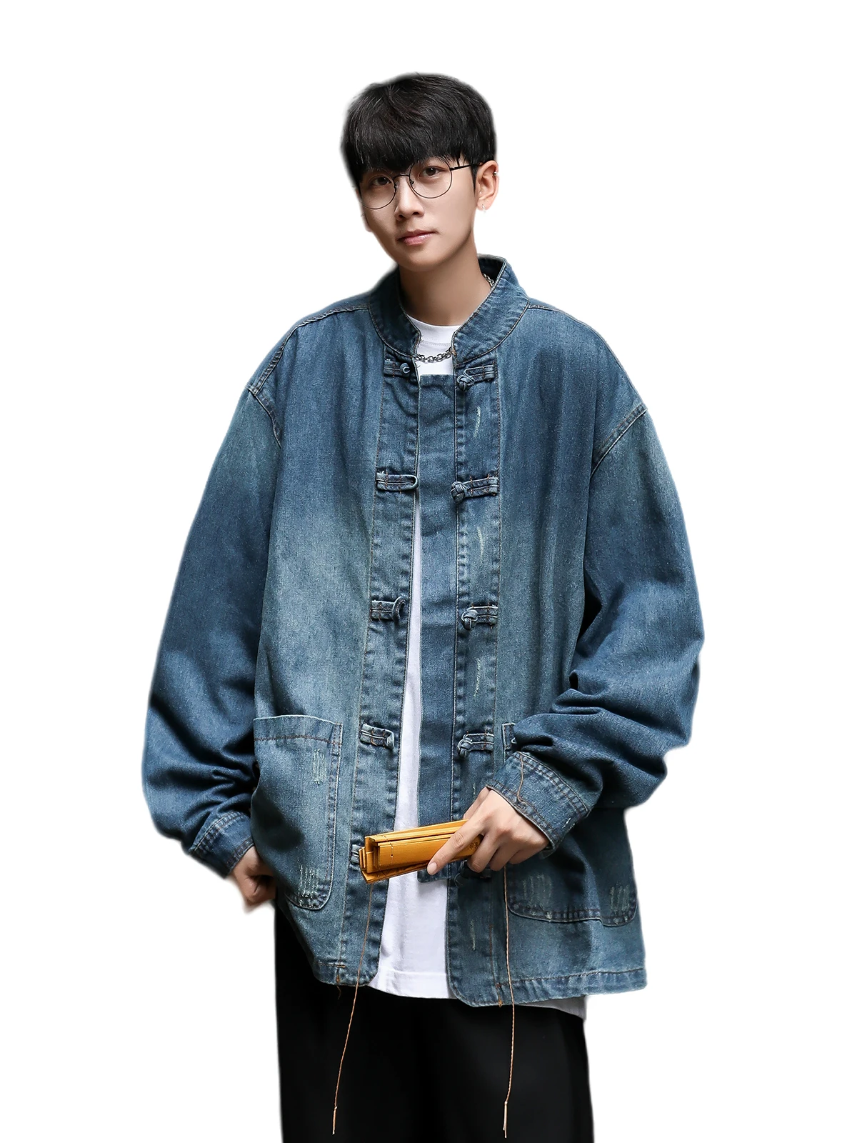 New Chinese Sle Retro Buttoned Denim irt Jaet Men's Loose Casual Trendy Tang Costume Jaet Autumn Season Youth Faion