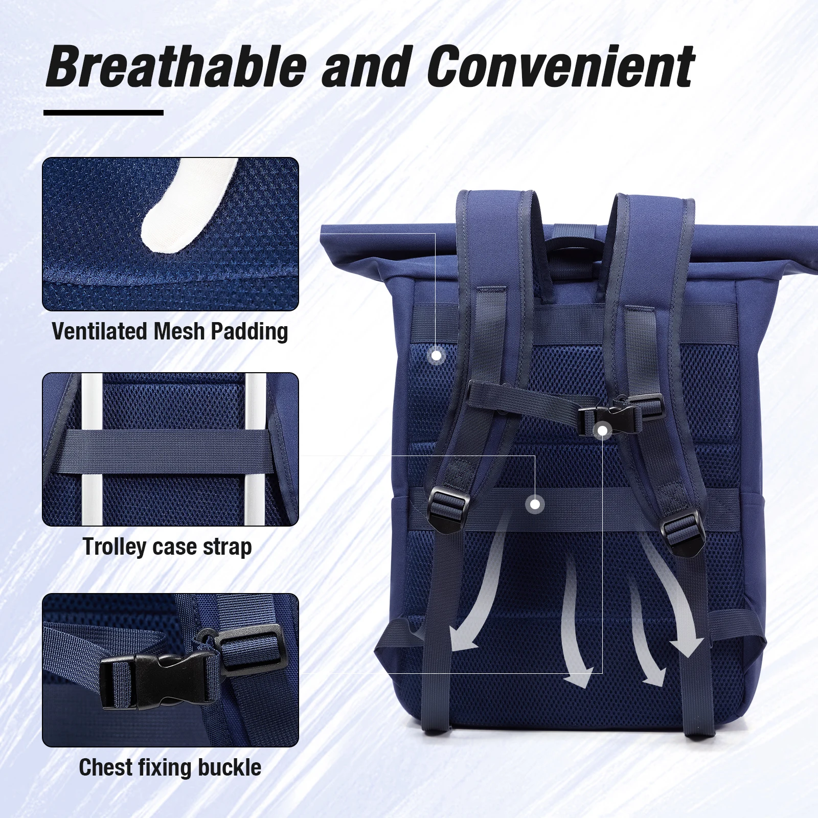 Backpack Travel Cabin Plane 40x20x30, Men's Roll-Top Backpack Cabin Bag Large Capacity Travel Backpack Commuter Men's Work Bag