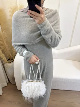 Women Knit Dress Cape 2 Piece Set Abaya Muslim musulman ensembles Ramadan Solid Vestidos Largos Arab Long Robe Morocco 2026 Eid 1