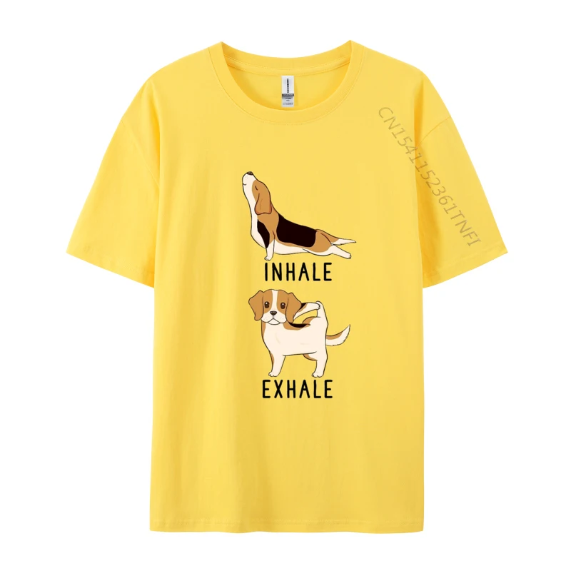 High Quality Inhale Exhale Beagle Yoga Geek Tshirts Round Neck Combed cotton Student Tops Shirts Tshirts VALENTINE DAY Inhale Exhale Beagle Yoga yellow