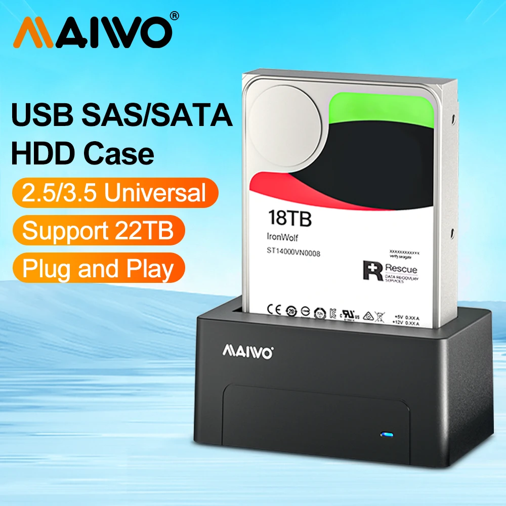 Docking Station Per Disco Rigido Maiwo Sas Per Disco Hdd Ssd Da 2.5/3.5 "Docking Station Da Casesata A Usb 3.0 Hdd Con Adattatore Di Alimentazione Da 