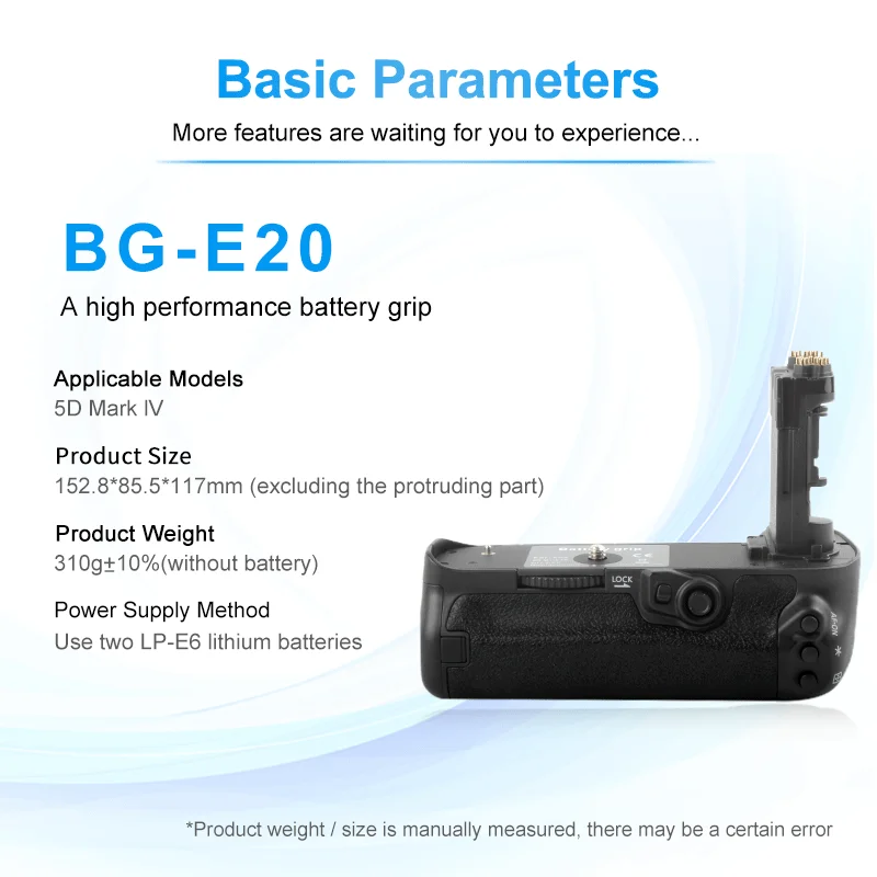 BG-5DIV BG-E20 Battery Grip for Canon EOS 5D Mark IV Camera as BG-E20RC Replacement Works with ES IR Remote