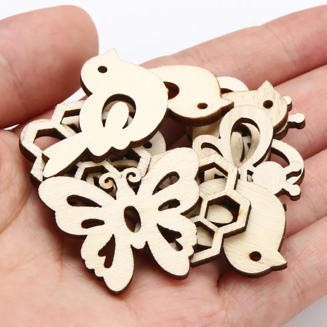 20 db Keverjük Össze Természetes Fa Chips Madár Pillangó Virágok Barkács Kézműves Karácsonyfa Függő Díszek Esküvői Buli Otthoni Dekoráció - Image 2