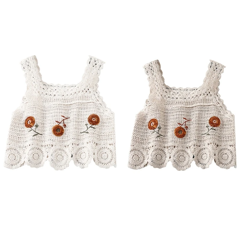 

Women Summer Crochet Tops Casual Sleeveless Square Neck Vest Cami Shirt