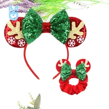 

New 2Pcs Mickey Mouse Hair Bands Velvet Hair Scrunchies Ring Solid Velvet Ponytail Holder Hair Ties Gum Elastic Hair Bands For G