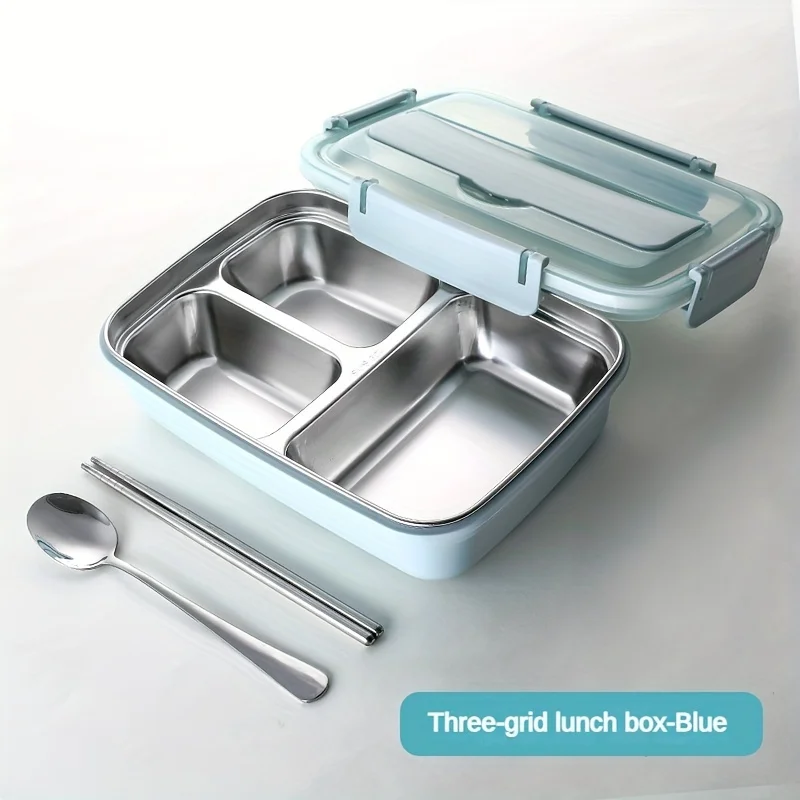 Leak-Proof Stainless Steel Lunch Box With 3/4 Compartments - Durable, Easy-Clean Bento Container For Students & Office Workers