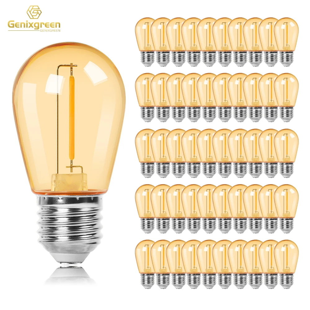 E27 LED Edison Light Bulb S14 1W Amber Plastic Shatterproof 10W Equivalent  Incandescent Bulb Dimmable String Light Replace Bulb - AliExpress, image size:1000x1000