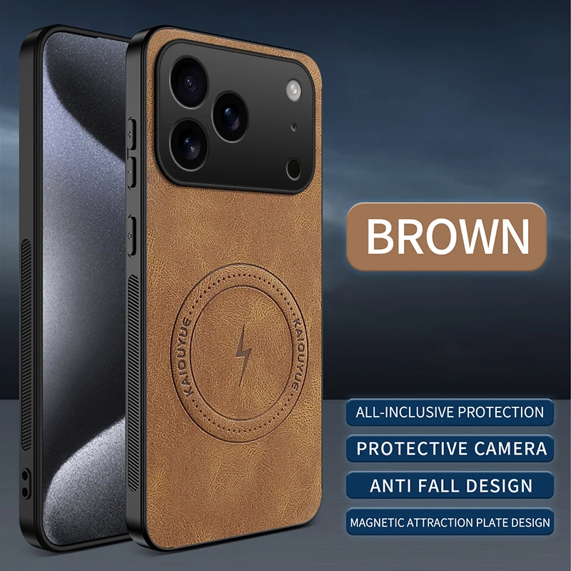 Luxurious Skin-Friendly PU Leather Magnetic Case with Shockproof Wireless Charging Capability