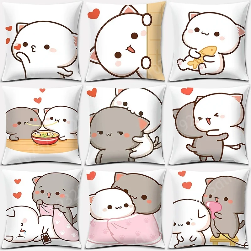 

Kawaii Mocha Mochi Peach Cat Pillowcases Cute Throw Pillow Covers Home Decorative Sofa Car Waist Cushion Cover 45x45cm Custom