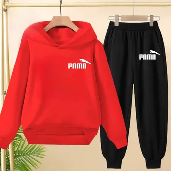 Leisure Children Hoodie Sportswear With Classic Prints Simple Elements Breathable Versatile Two-piece Set For Both Boy And Girl 1