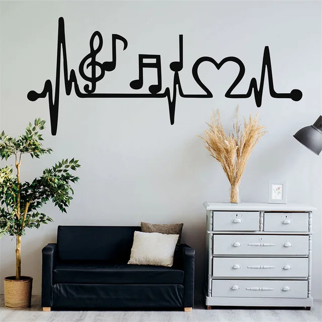 Music with Heart Metal Wall Art Decor Matte Black Wall Hanging Decor for Home Bedroom Living Room Bathroom Wall Decoration