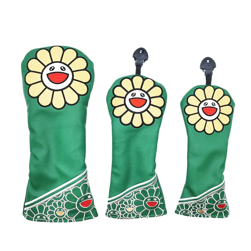SunflowerGolfHeadcovers135DriverFairwayWoodsCoverPULeather