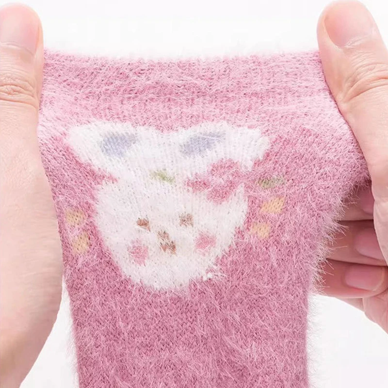 3 Pairs Winter Thicken Baby Socks Cute Rabbit Bear Plush Middle Tube Socks For Newborn Warm Boy Girl Long Socks