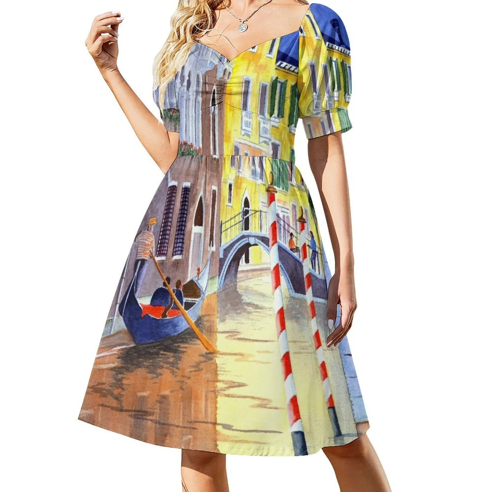 thumbnail image 1 of Reflexiones de Venecia Italia Vestido de manga corta Ropa Mujer vestidos mujer vestidos largos Vestido, 1 of 7