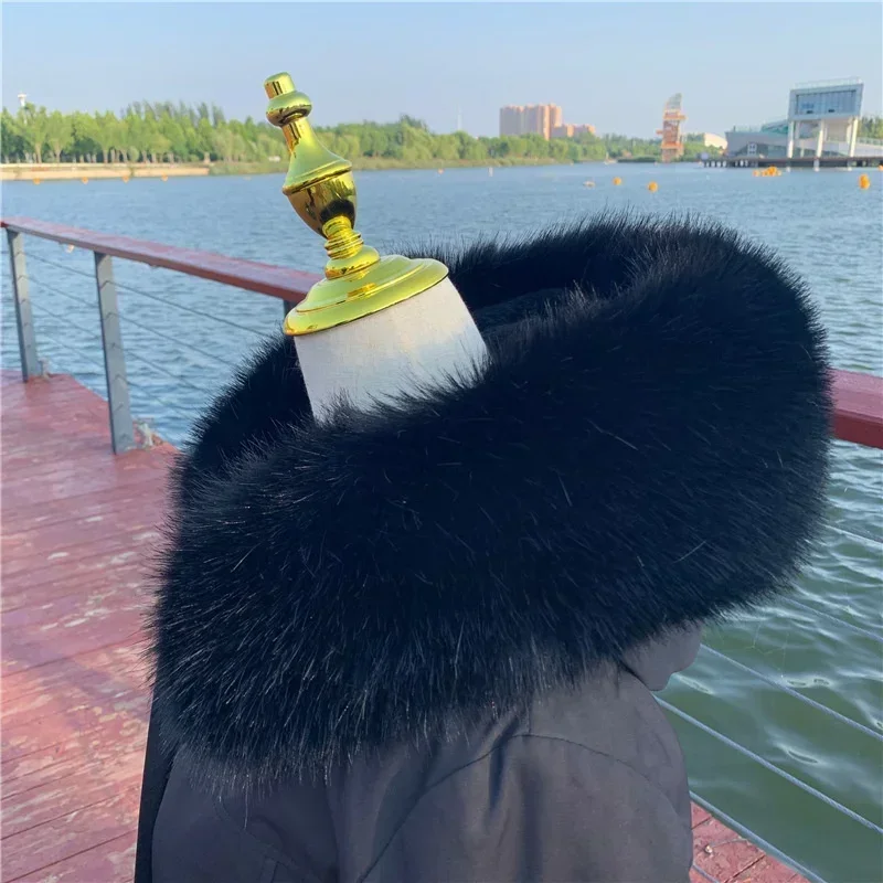 Soft Women Scarf Winter Faux Fox Fur Collar Furry Warm Thicken Men Parka Coat Hood Decor Fake Fur Shawl Luxury Scarves