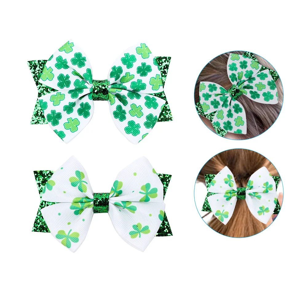 

4 Pcs Hair Clip Bow Hairpin Bowknot St Patrick's Day Decor Hairpins Child