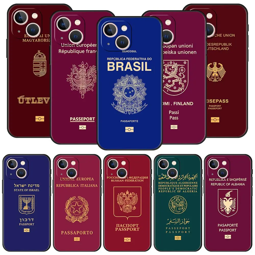 

Algeria Russia DIY Passport Phone Case For Apple iPhone 11 15 14 Pro MAX 12 13 7 8 Plus X XR XS MAX SE Silicone Black Cover