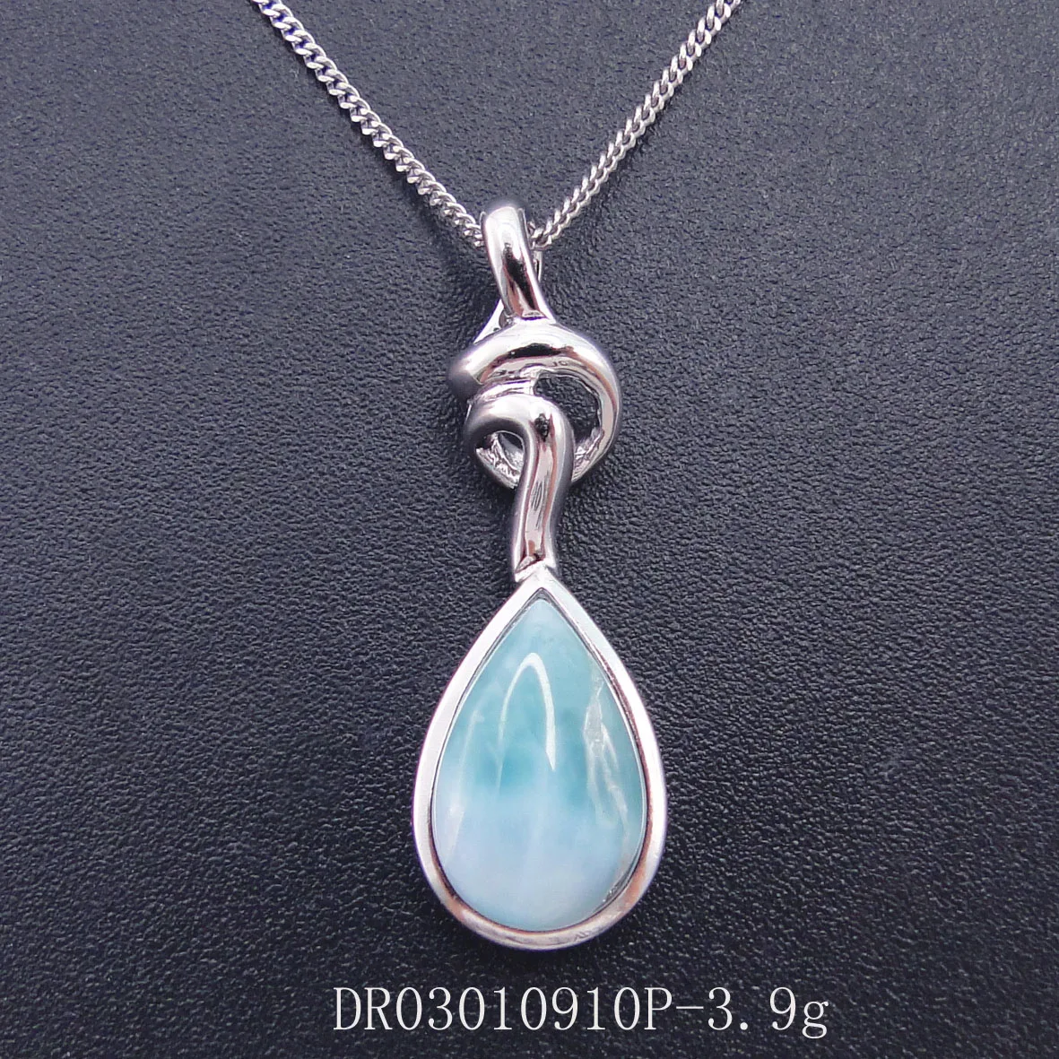 Natural Larimar 100% 925 Sterling Silver Pendant Water Drop Shape Genuine Stone Charm Pendant for Women Gift with Chain