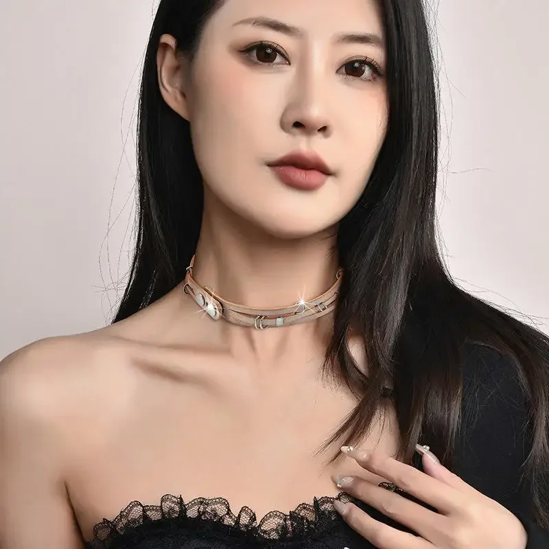 Circle Cowhide Necklace  Handmade Collar Chain For Women Girls Jewelry Gift for Birthday Christmas Party