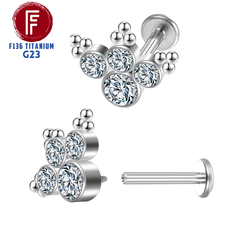 

F136 Titanium Helix Zircon Septum Lip Piercing Stud Cartilage Tragus Women Body Earrings Labret 16g Earrings Jewelry Accessories