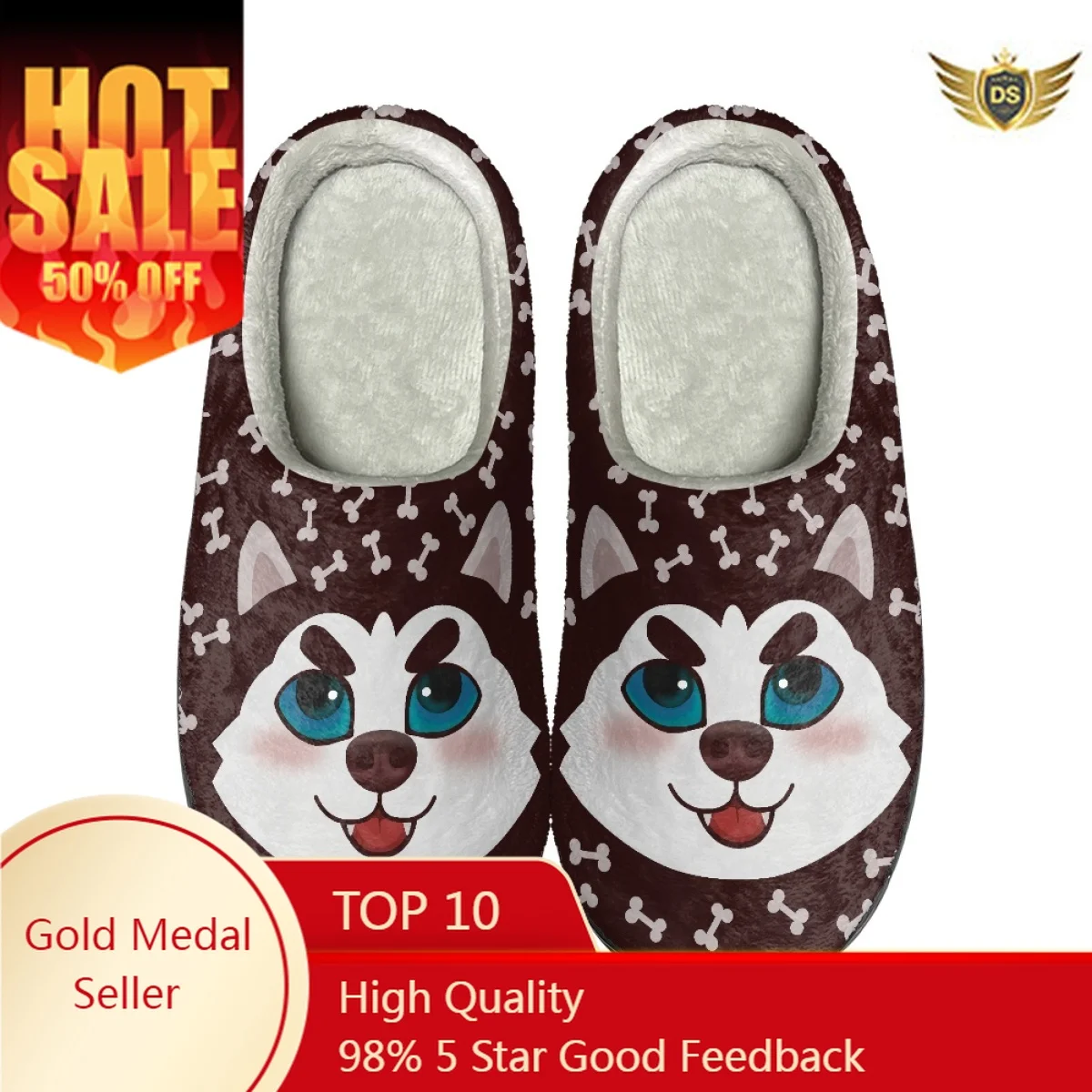 Cartoon Dog Design Women Home Slippers Indoor Flats Couple Cotton Slipper Autumn Winter Warm Cozy Men's Footwear Print On Design