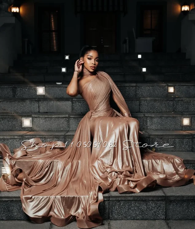 Charming Evening Gown Shiny One-Shoulder Wrap Pleats South African Women’s Prom Dress Beach Party Fashion Wedding Customized - 3