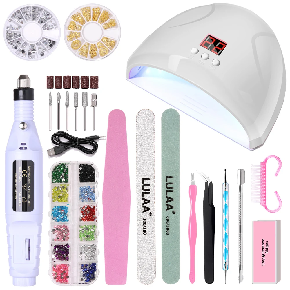 

CNHIDS Nail Set UV LED Lamp Dryer With Nail Art Brush Gel Polish Kit Manicure Tools Set Electric Nail Drill Machine