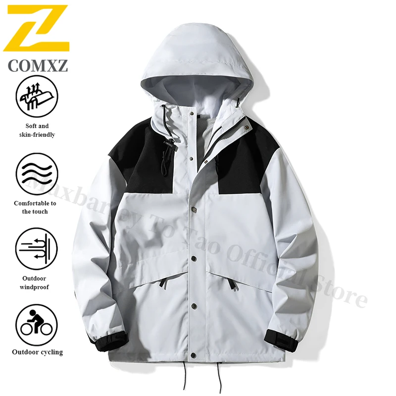 EiAO Jacket American Workwear Couple's  Windproof Waterproof Colorblock Outdoor Coat for Hiking Camping Fishing Loose Techwear