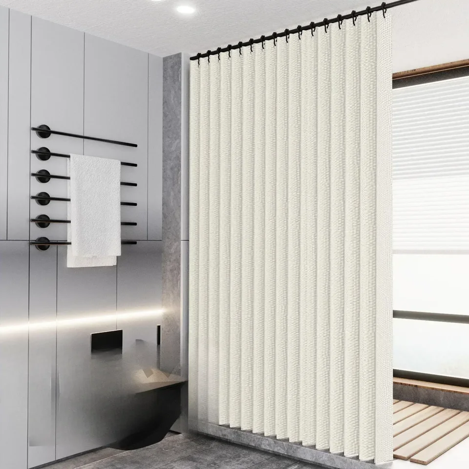 Rideau De Douche Pliant Magnétique Double Face En Lin épais - 120x200 Cm, Beige, Séparation Humide/sec