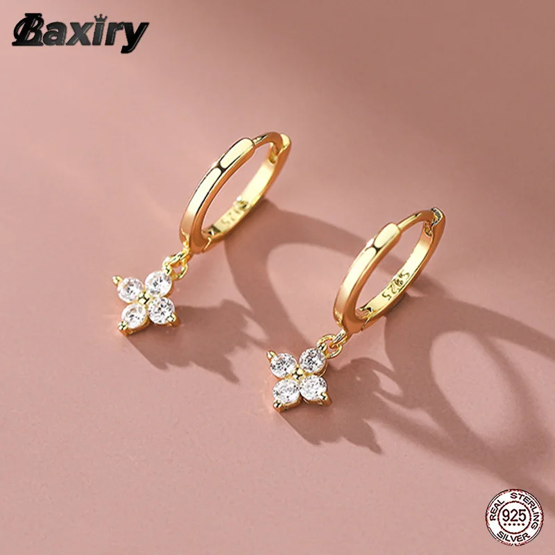 

925 Sterling Silver Hoop Earrings for Women Fine Flower Huggie Earring 2023 Trending Original Dangle Earrings Designer Jewelry