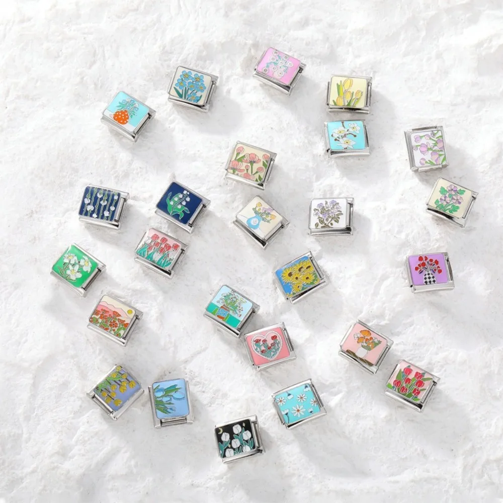 Fashion Stainless Steel Module Bracelet Accessories DIY Retro Charm Bracelet Link Flower Italian Charm Link Women's