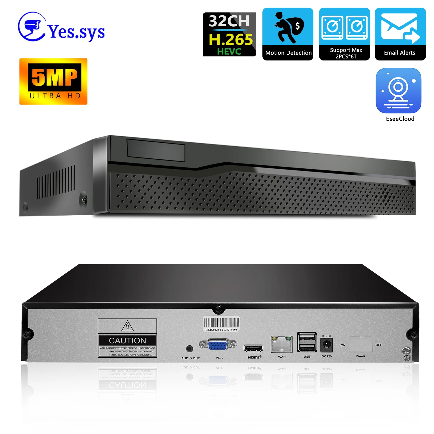 

H.265+ HEVC 32CH CCTV NVR 5MP IP Network Audio Video Recorder Motion Detection For Surveillance Camera System Kit