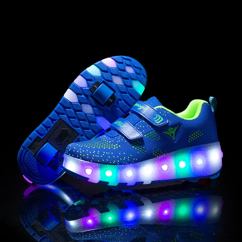 

Led Light Parkour Two Wheels For Boys Girls Children Kids Luminous Glowing Sneakers Sport Casual Shoes USB Charging Roller Skate