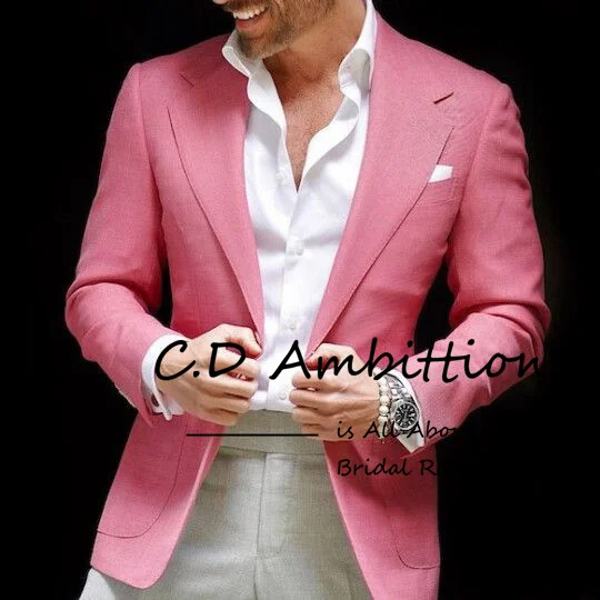 

2023 Casual Suit For Men Pink Blazer Only Jacket Slim Fit Costume Man Big Lapel Business Fashion Men Clothing Custom Made