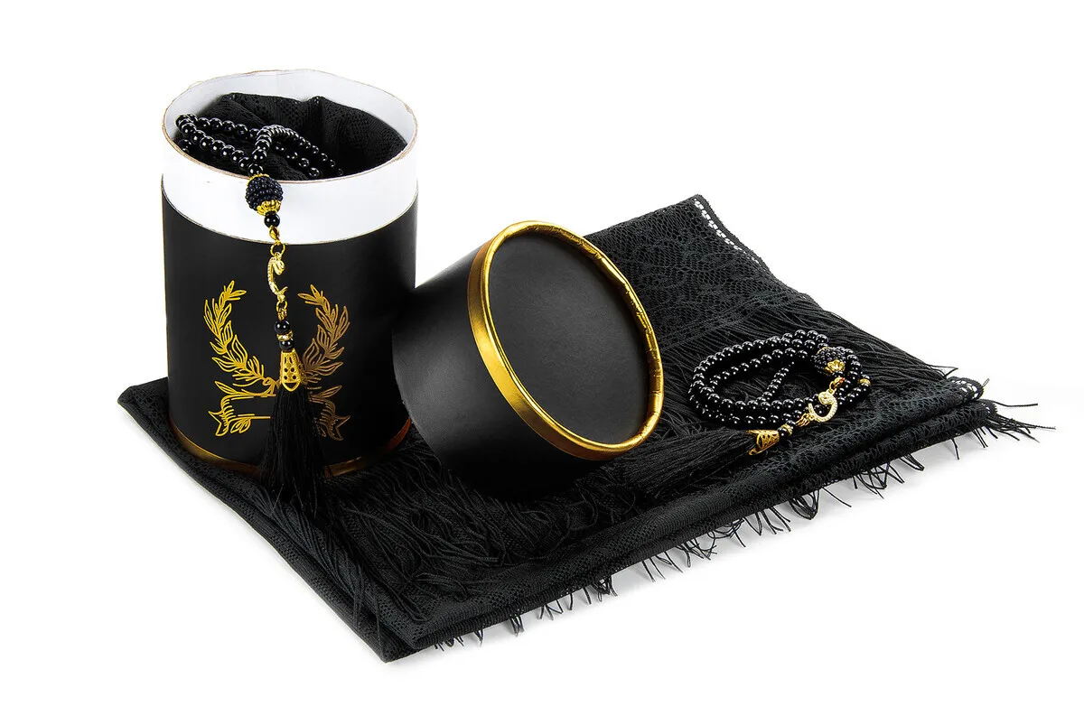 IQRAH Mother's Day Special Cylinder Box Set-Pearl Rosary-Tulle Shawl-Black Color