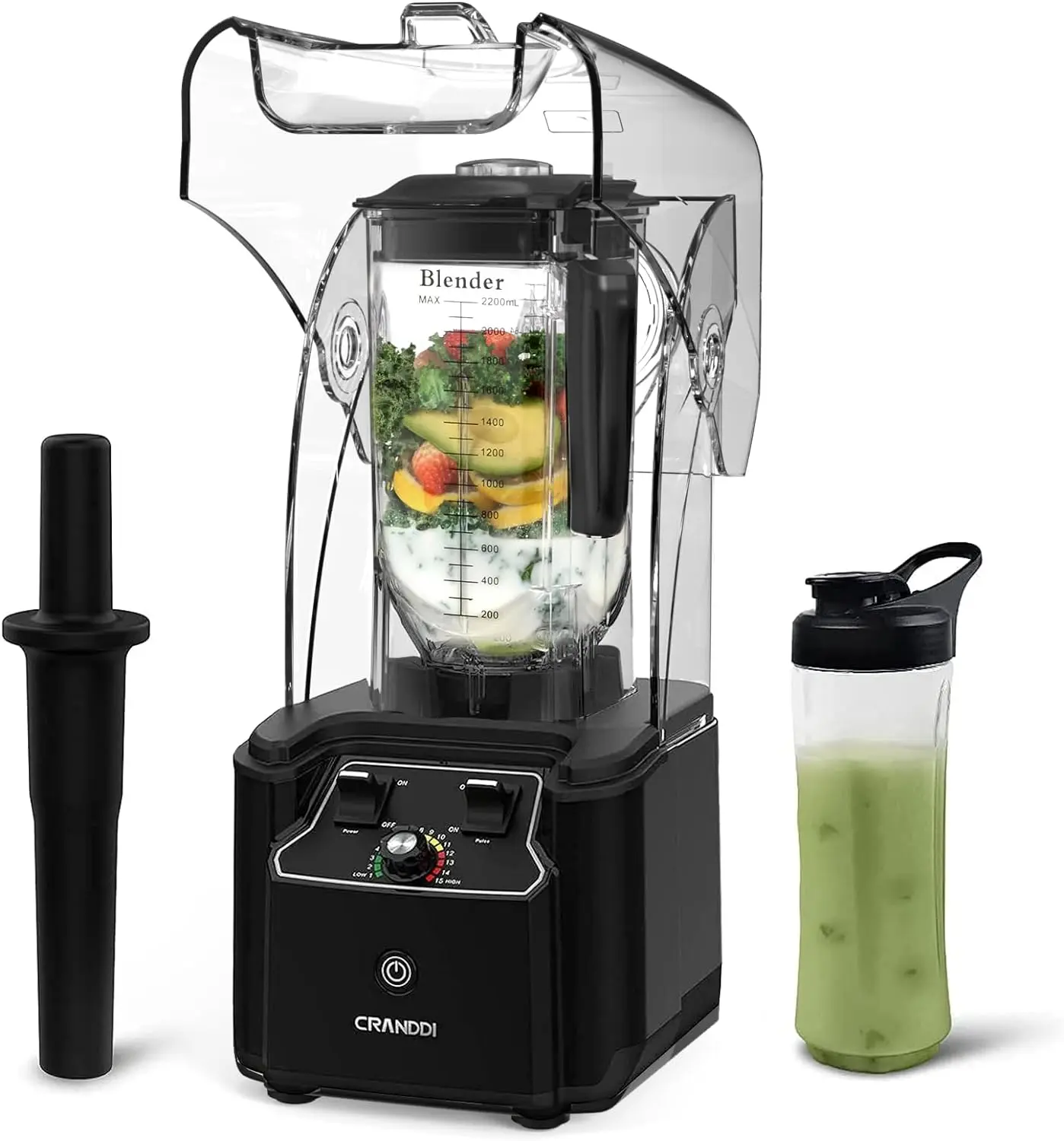 

CRANDDI Commercial Quiet Blender, 2200 Watt Professional Countertop Blender with BPA-FREE 80oz Pitcher, Built-in Pulse